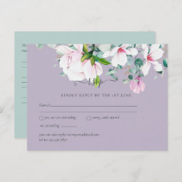 Roze magnolia's lavendel eucalyptus trouwfeest rsv briefkaart