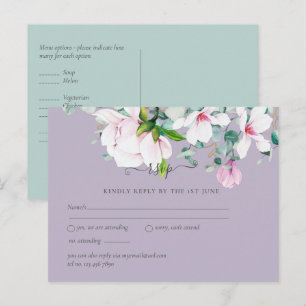 Roze magnolia's lavendel eucalyptus trouwfeest rsv briefkaart