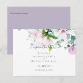 Roze Magnolias Lavender Eucalyptus Save Dates Post Briefkaart (Voorkant / Achterkant)