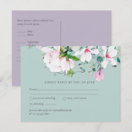 Roze Magnolias Lavender Eucalyptus Wedding rsvp Po Briefkaart