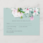 Roze Magnolias Lavender Eucalyptus Wedding rsvp Po Briefkaart (Voorkant)