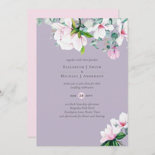 Roze Magnolias Sage Eucalyptus Lavender Weddenscha (Voorkant / Achterkant)