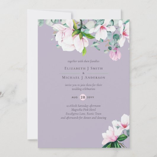 Roze Magnolias Sage Eucalyptus Lavender Weddenscha (Voorkant)