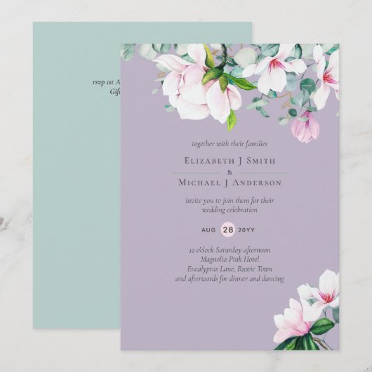 Roze Magnolias Sage Eucalyptus Lavender Weddenscha (Voorkant / Achterkant)