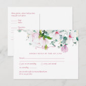 Roze Magnolias Sage Eucalyptus Wedding rsvp Briefkaart (Voorkant / Achterkant)