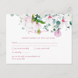 Roze Magnolias Sage Eucalyptus Wedding rsvp Briefkaart