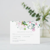 Roze Magnolias Sage Eucalyptus Wedding rsvp Postc Briefkaart (Staand voorkant)