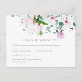 Roze Magnolias Sage Eucalyptus Wedding rsvp Postc Briefkaart