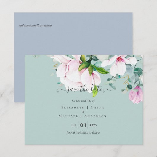 Roze Magnolias Sage Eucalyptus Weduwdata Briefkaart (Voorkant / Achterkant)