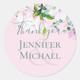 Roze Magnolia's Salie Eucalyptus Trouw Dank Je C Ronde Sticker