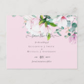 Roze Magnolia's Sering Eucalyptus Huwelijk Data Be Briefkaart (Voorkant)