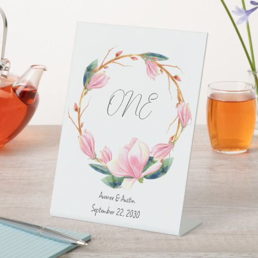 Roze Magnolias Tabletop Reclamebord Met Voetstuk (Insitu)
