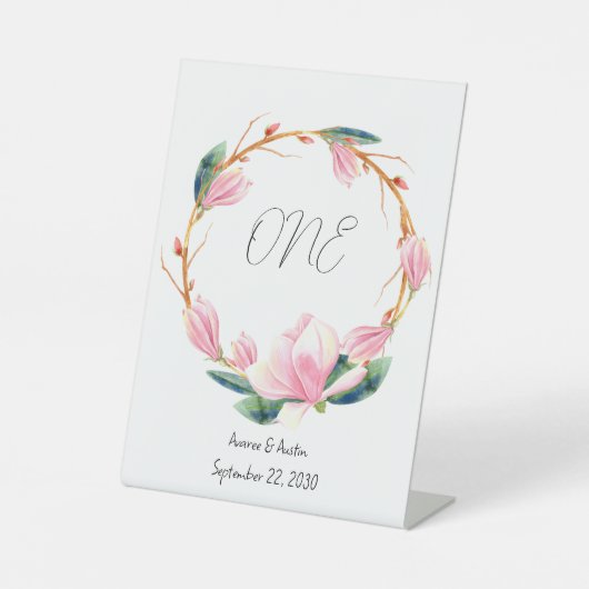 Roze Magnolias Tabletop Reclamebord Met Voetstuk (Voorkant)