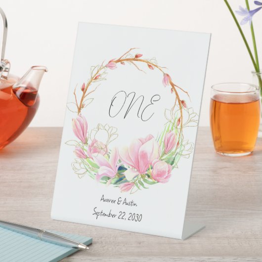 Roze Magnolias Tabletop Reclamebord Met Voetstuk (Insitu)