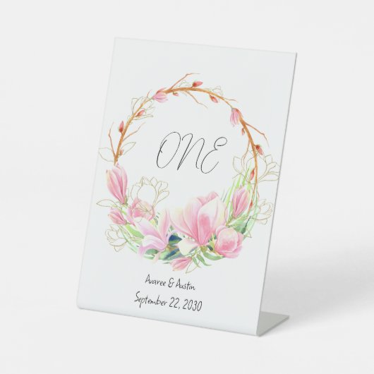 Roze Magnolias Tabletop Reclamebord Met Voetstuk (Voorkant)