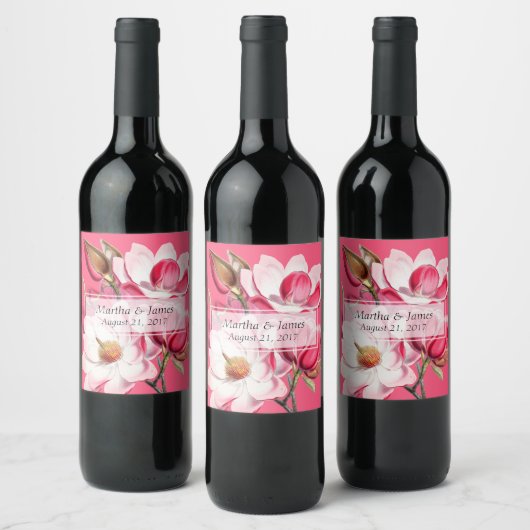 Roze Magnolias Wine Label Wijn Etiket (Flessen)