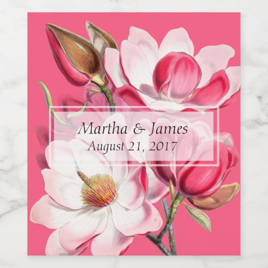 Roze Magnolias Wine Label Wijn Etiket (Enkel label)
