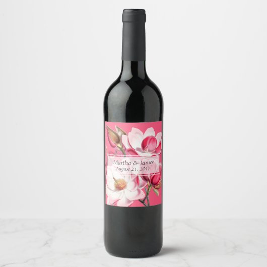 Roze Magnolias Wine Label Wijn Etiket (Voorkant)