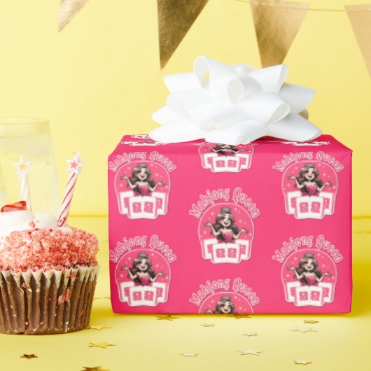 Roze Mahjong Queen inpakpapier (Verjaardagsfeest)