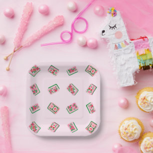 Roze Mahjong-tegels met bloemmotief voor meisjes Papieren Bordje