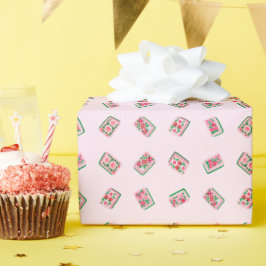 Roze Mahjong-tegels met bloemmotief voor vrouwen Cadeaupapier