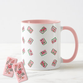 Roze Mahjong-tegels met bloemmotief voor vrouwen Mok