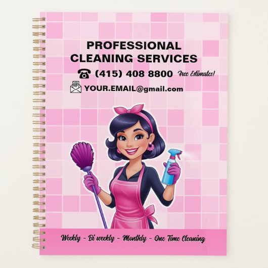 Roze Maid Janitorial Lady House schoonmaakservice Planner (Voorkant)