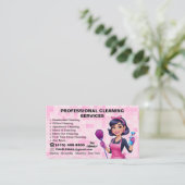 Roze Maid Janitorial Lady House schoonmaakservice Visitekaartje (Staand voorkant)