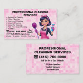 Roze Maid Janitorial Lady House schoonmaakservice Visitekaartje (Voorkant / Achterkant)