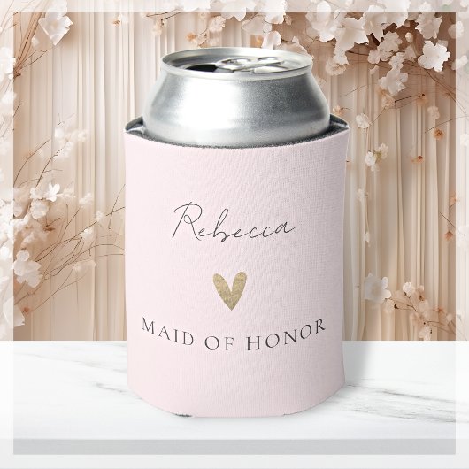 Roze Maid of Honor Gouden Hart Modern Script Blikjeskoeler