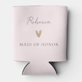 Roze Maid of Honor Gouden Hart Modern Script Blikjeskoeler (Voorkant)