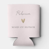 Roze Maid of Honor Gouden Hart Modern Script Blikjeskoeler (Achterkant)