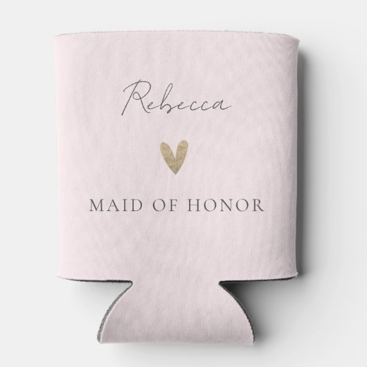 Roze Maid of Honor Gouden Hart Modern Script Blikjeskoeler (Achterkant)
