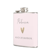 Roze Maid of Honor Gouden Hart Modern Script Heupfles (Links)