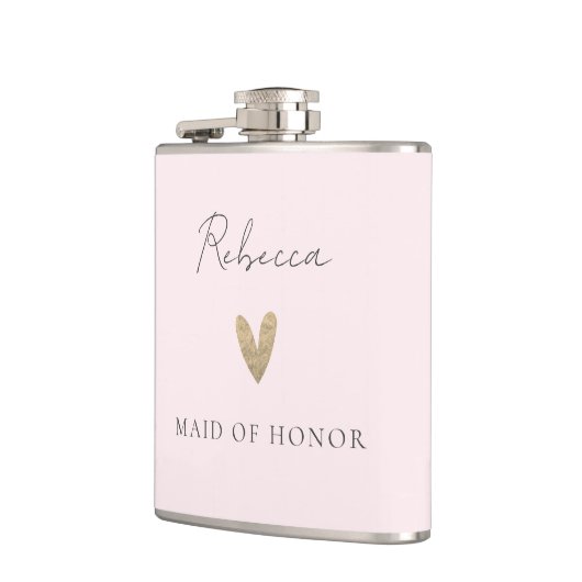 Roze Maid of Honor Gouden Hart Modern Script Heupfles (Links)