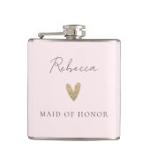 Roze Maid of Honor Gouden Hart Modern Script Heupfles (Voorkant)