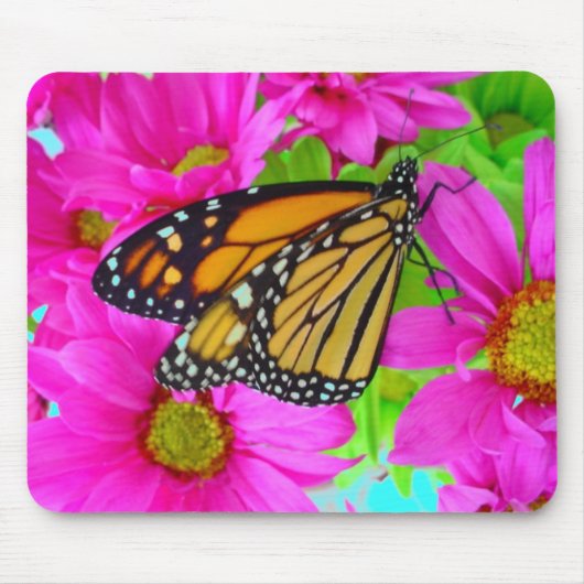 Roze mais en monarch vlindermousepad muismat (Voorkant)