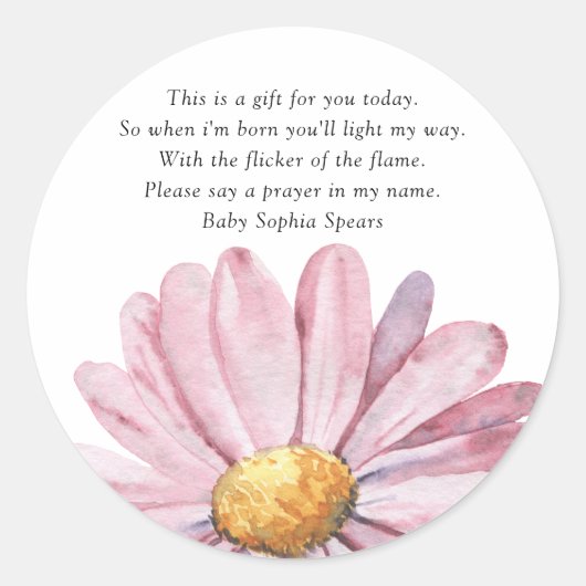 Roze maisy Wildflower - Prayer kaarsenetiket Ronde Sticker (Voorkant)