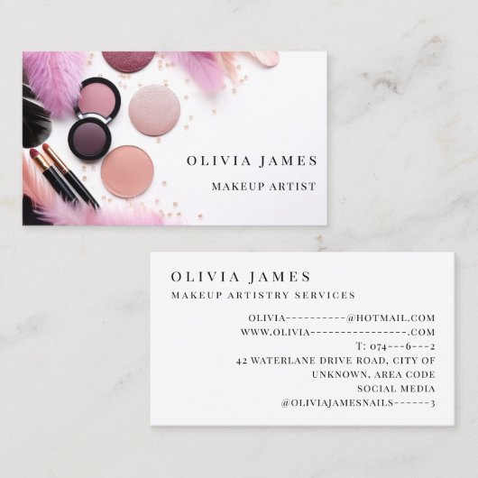 Roze make-up artiest cosmetica schoonheidssalon visitekaartje (Voorkant / Achterkant)