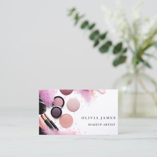 Roze make-up artiest cosmetica schoonheidssalon visitekaartje (Staand voorkant)