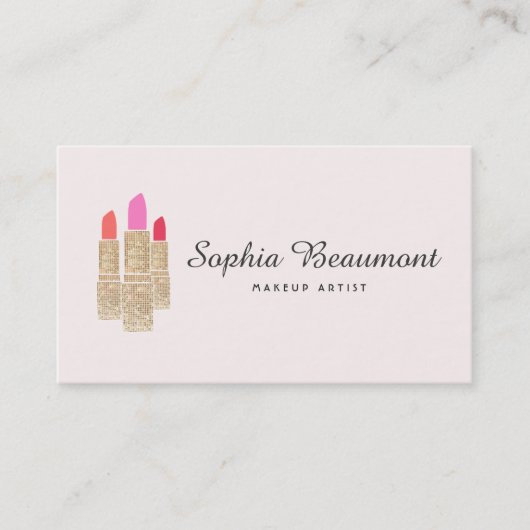 Roze Make-up Artiest Gouden Sequin Lipstick Beauty Visitekaartje (Voorkant)