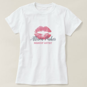 Roze MAKE-UP ARTIEST Logo Kiss Naam T-shirt