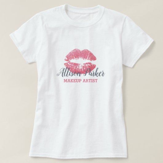 Roze MAKE-UP ARTIEST Logo Kiss Naam T-shirt (Design voorkant)