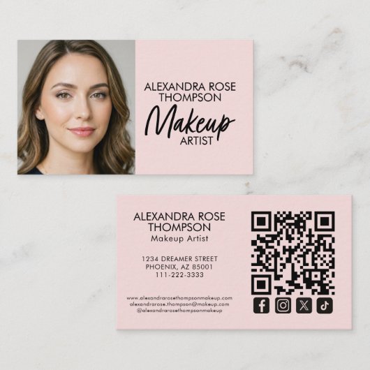Roze Make-up Artiest Qr Code Sociaal Icoon Visitekaartje (Voorkant / Achterkant)