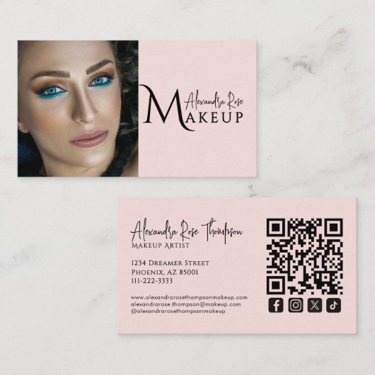 Roze Make-up Artiest Qr Code Sociaal Icoon Visitekaartje (Voorkant / Achterkant)