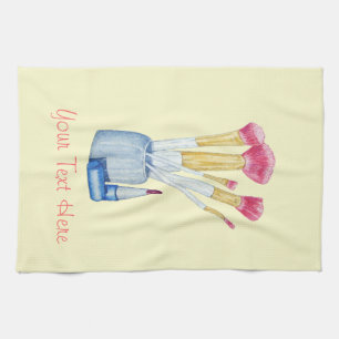 Roze make-up borstels met lippenstift voor schoonh theedoek