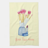 Roze make-up borstels met lippenstift voor schoonh theedoek (Verticaal)