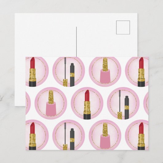 Roze Make-up Cosmetica Patroon Cosmetologie Briefkaart (Voorkant / Achterkant)