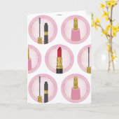 Roze Make-up Cosmetica Patroon Cosmetologie Kaart (Gele Bloem)