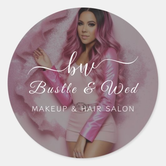 Roze make-up kapsalon ronde sticker (Voorkant)